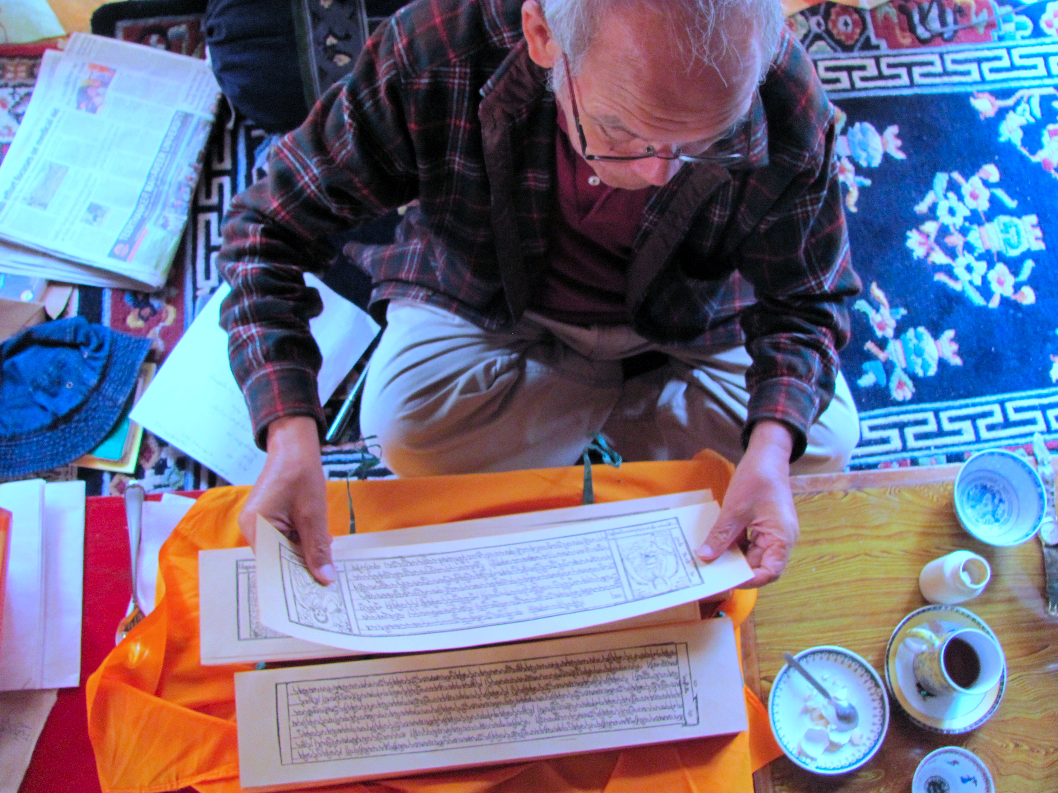 Geshe Jamspal reads the Prajnaparamita in Ladakh, India, 2010.